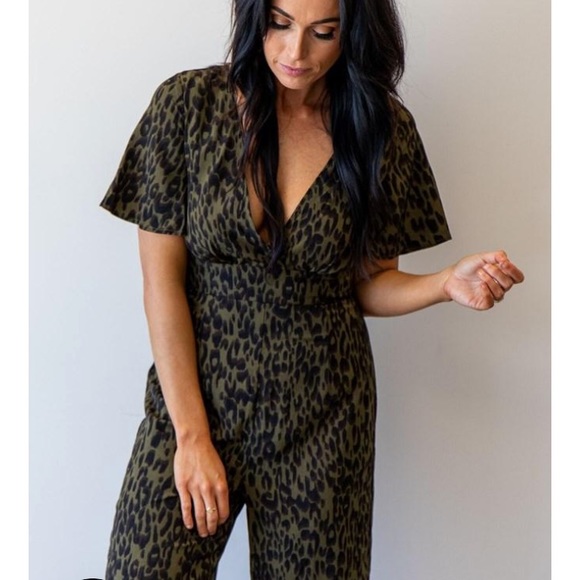 Lost in Lunar Pants - Lost in Lunar CALLIE SS KHAKI ANIMAL JUMPSUIT